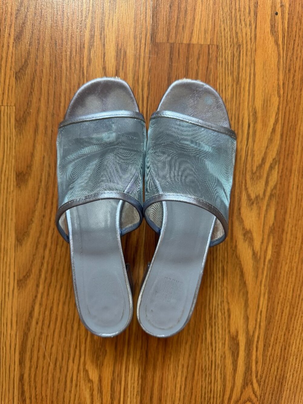 MNZ Sophie mesh slide in steel calf/blue mesh